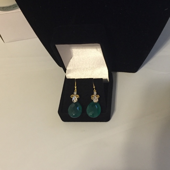 Genuine BEAUTIFUL GREEN ONYX Earrings 18K GOLD/SIL - Picture 5 of 8
